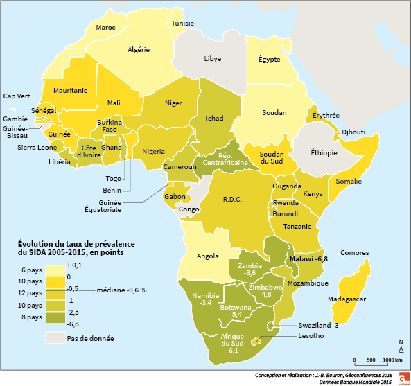 carte recul du sida en afrique