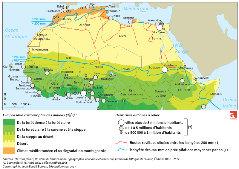 Carte de Jean-Benoît Bouron — Sahara Sahel routes et villes