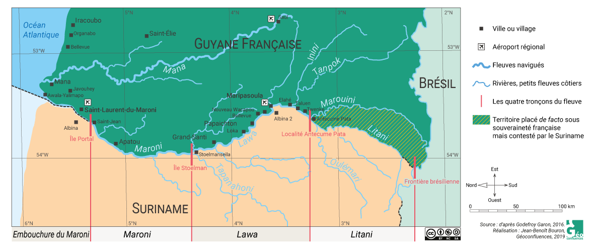 Carte Guyane le Maroni et ses affluents