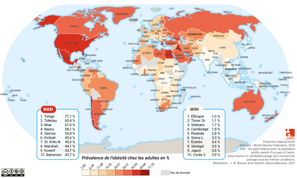 Carte de l'obésité dans le monde par pays
