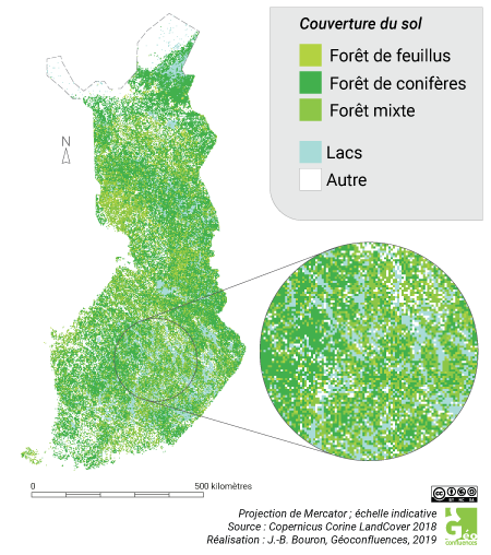 Carte forêts et lacs en Finlande