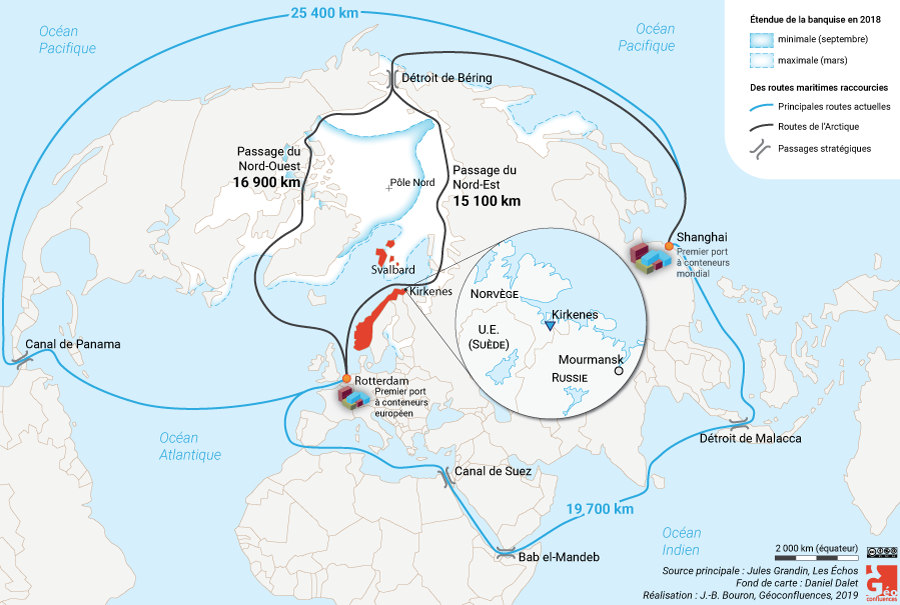 Carte nouvelles routes arctiques