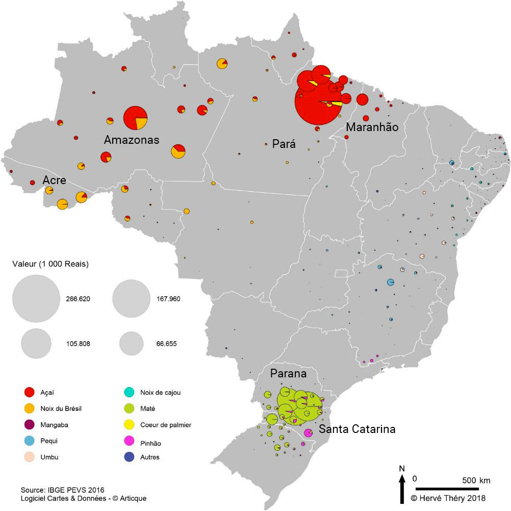 Hervé Théry — carte valeur des produits de alimentaire de collecte au Brésil