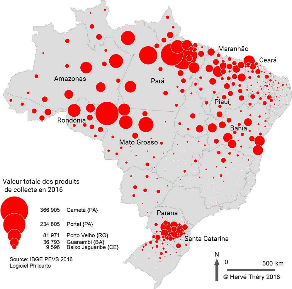 Hervé Théry — carte valeur des produits de la collecte au Brésil