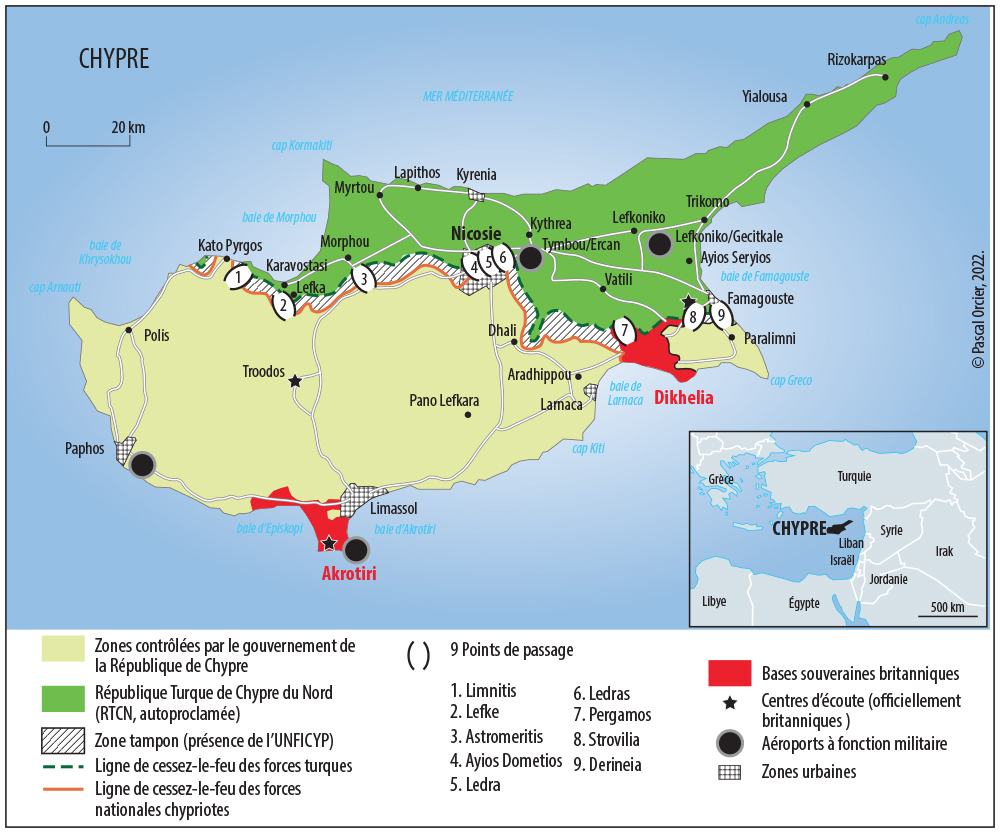Carte Chypre démarcation Turquie bases britanniques