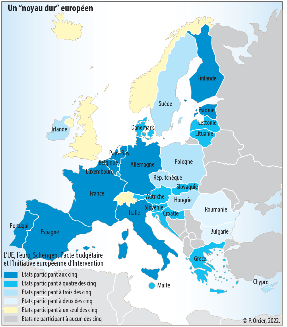 Carte du degré d'intégration européenne selon l'appartenance à 5 groupes