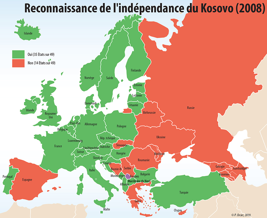 Carte reconnaissance du Kosovo en Europe