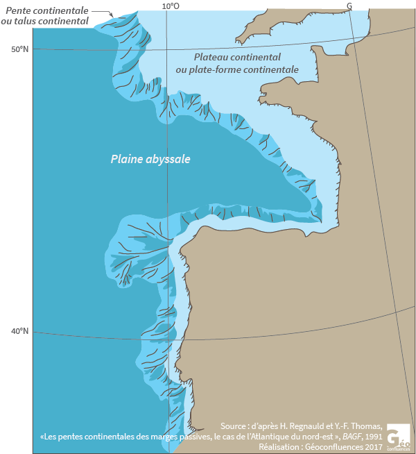 plateau ou plate forme continentale Atlantique pente ou talus continental