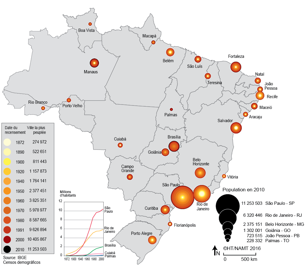 carte de la croissance des villes au Brésil 19e 20e siècle