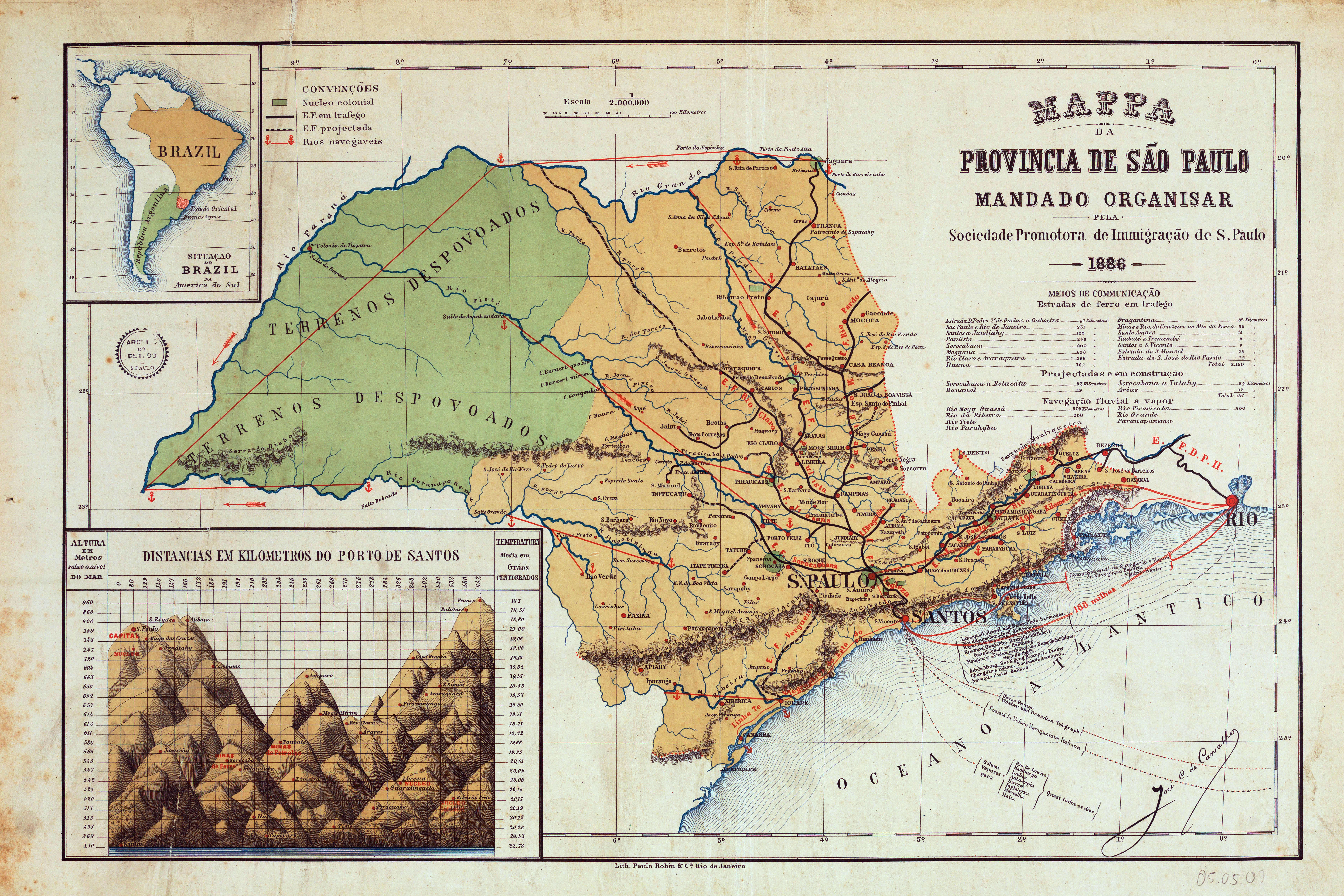 Carte ancienne province de Sao Paulo