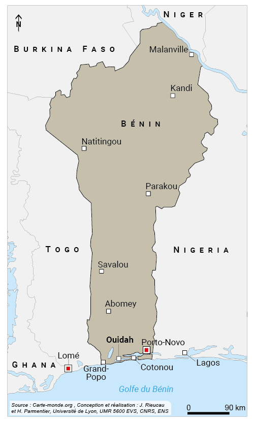 Jean Rieucau — Carte des villes au Bénin
