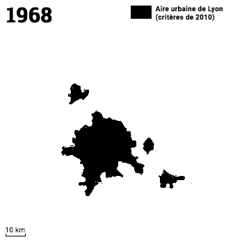 Extension de l'aire urbaine de Lyon 1968