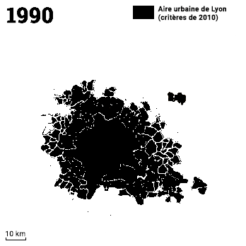 Extension de l'aire urbaine de Lyon 1990