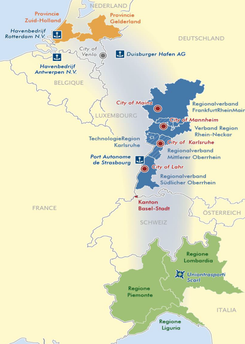 carte La structure de l’Interregional Alliance for the Rhine Alpine Corridor