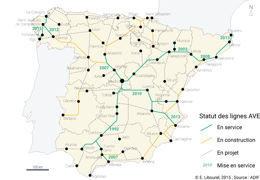 Éloïse Libourel — Carte lignes à grande vitesse en Espagne