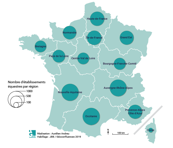 Carte établissements équestres par région France