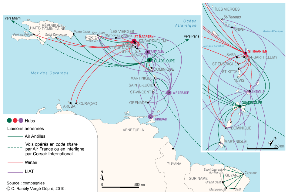 Colette Ranély Vergé-Dépré — réseau des compagnies aériennes Antilles et Caraïbe carte