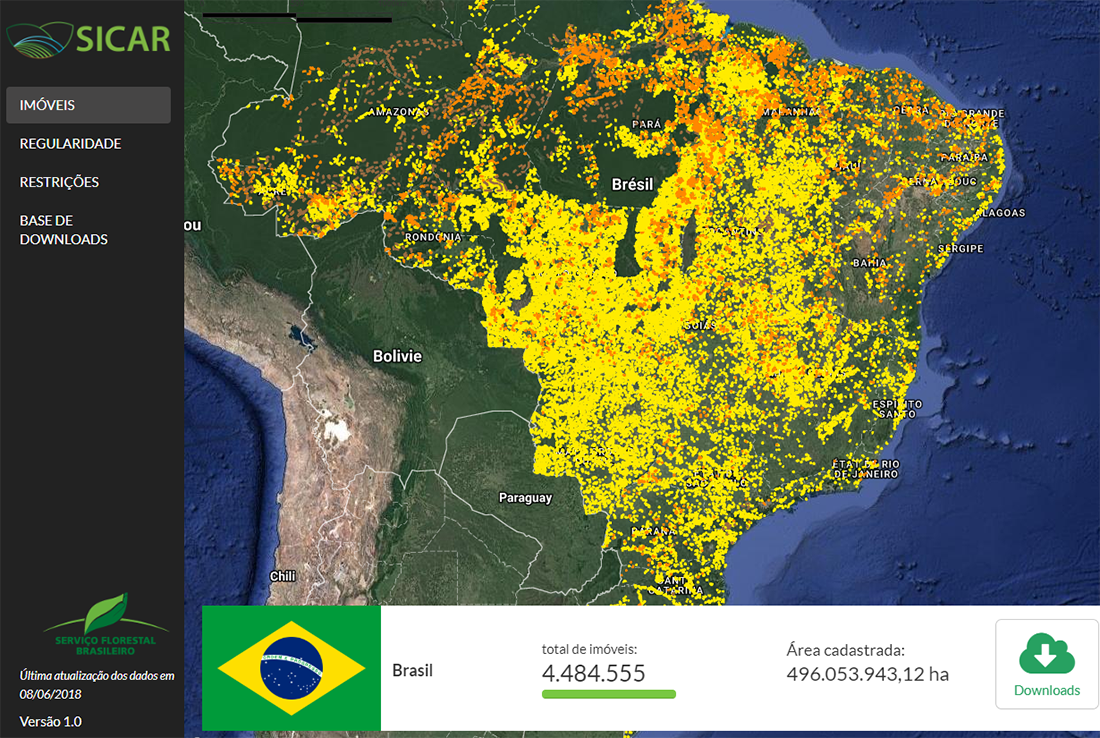 Saisie d'écran site cadastre environnemental rural brésil carte