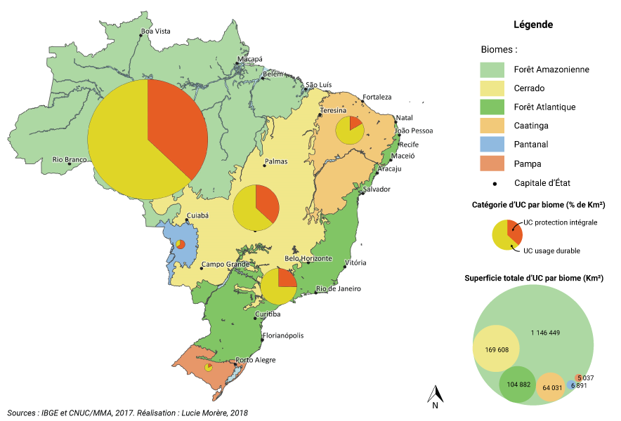 Lucie Morère — carte Répartition des unités de conservation dans les biomes brésiliens (2017)