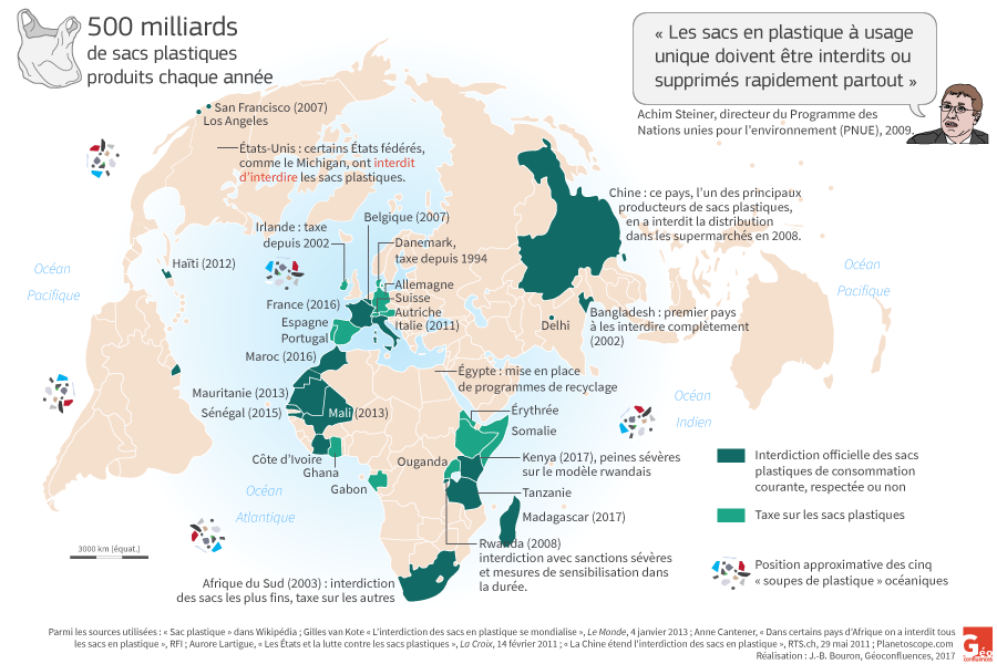 planisphère carte pays interdisant les sacs plastiques dans le monde