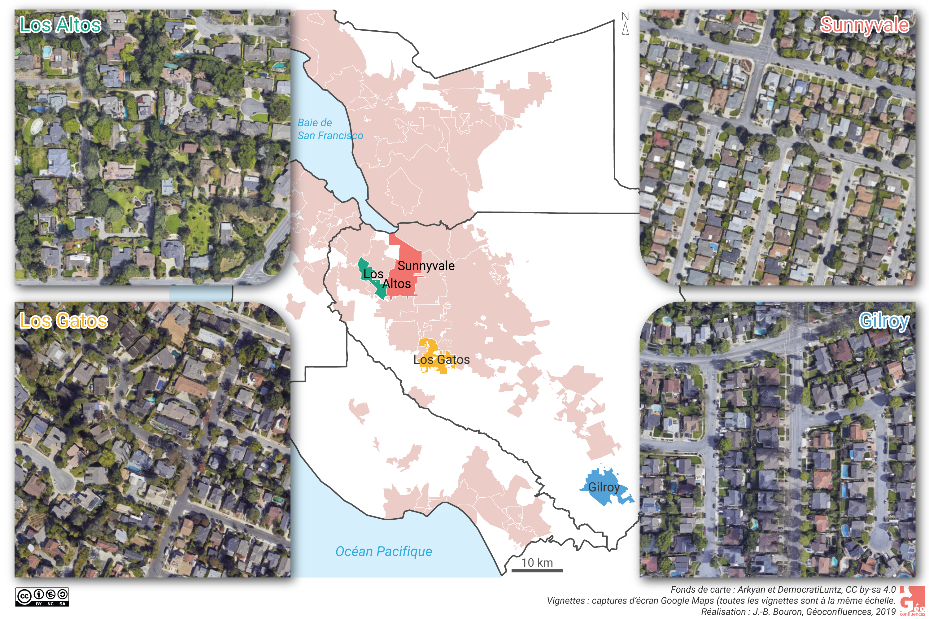 Quatre échantillons d'urbanisme dans la Silicon Valley (Californie, États-Unis) (Haute définition)