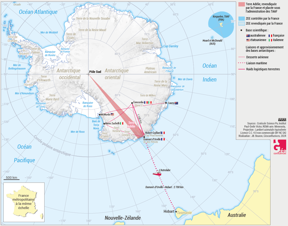 Carte de la présence française en Antarctique