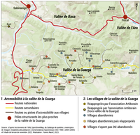 Localisation des villages abandonnés de la vallée de la Guarga réappropriés par l’association Artiborain (Aragon, Espagne)