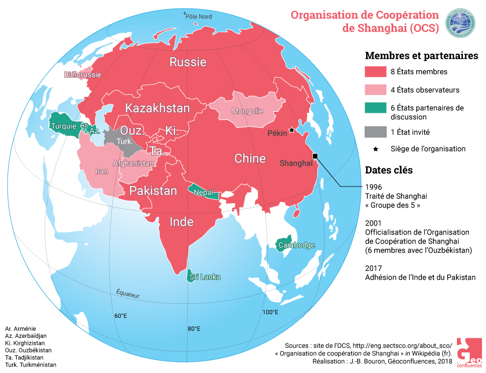 Organisation de coopération de Shanghai carte pays membres