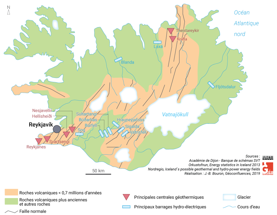 Carte géothermie et hydro-électricité en Islande