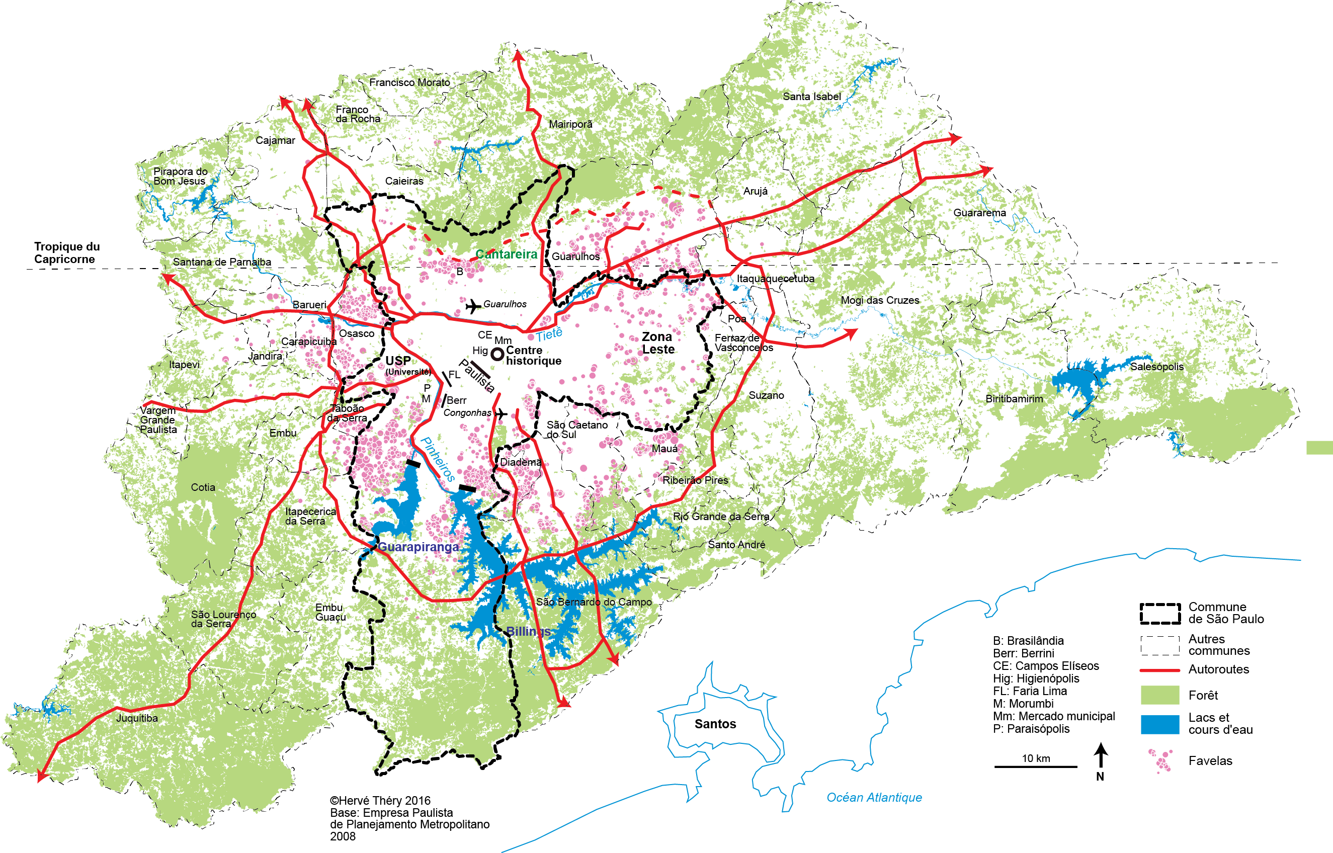 Carte Sao Paulo usage du sol et bidonvilles