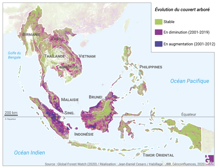 Déforestation déboisement reboisement en asie du sud est carte