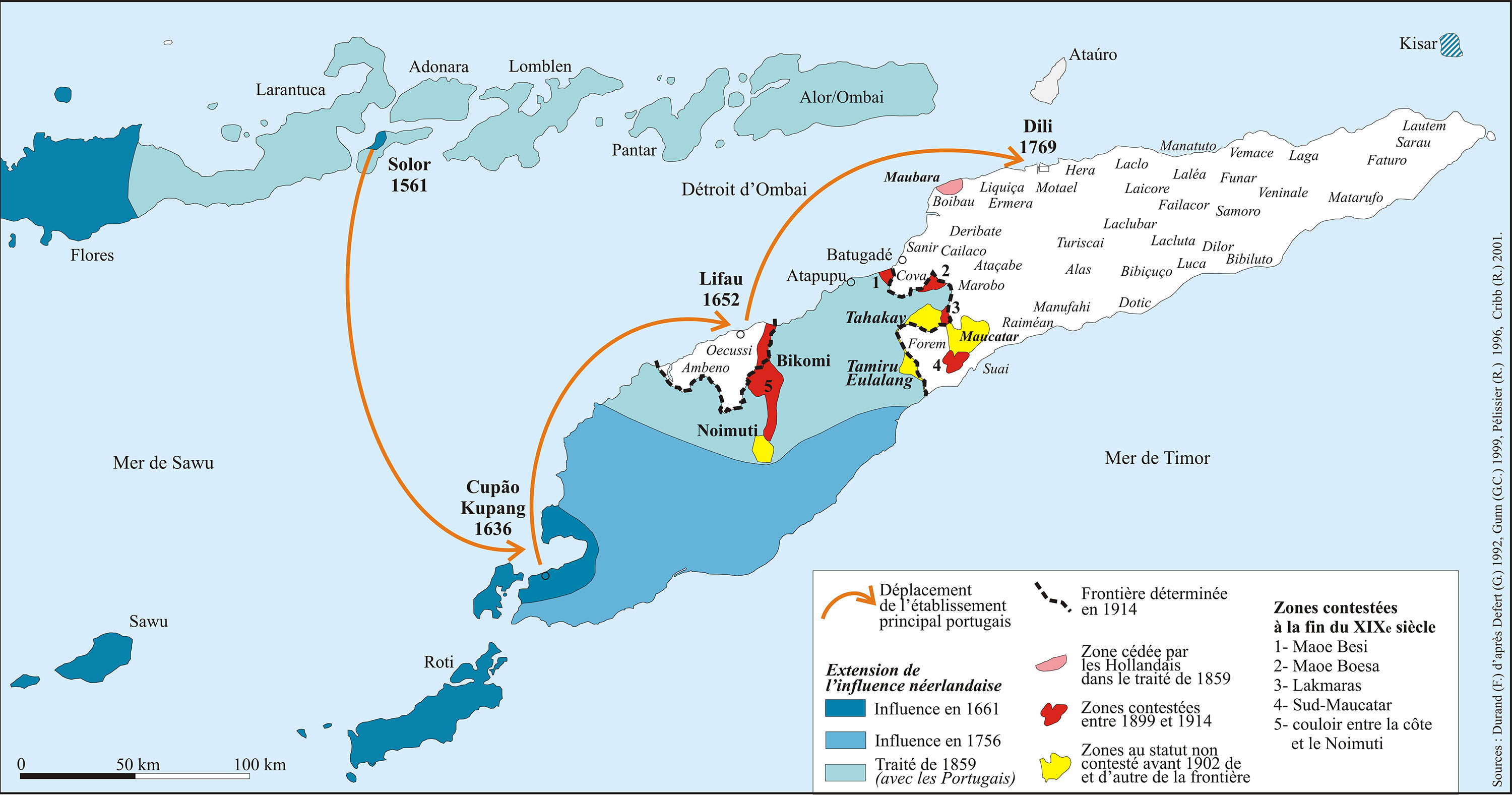 L’évolution des influences et des frontières coloniales à Timor (haute définition) (Timor Oriental)