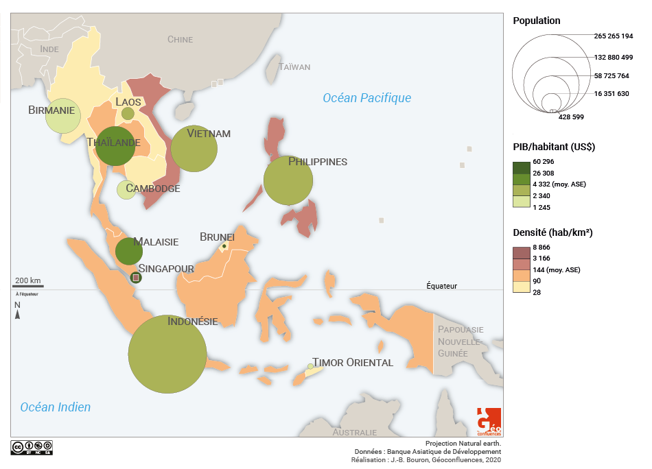 Carte PIB population densité asie sud est