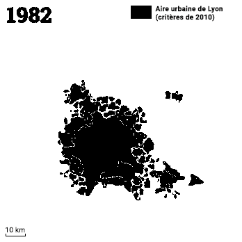 Extension de l'aire urbaine de Lyon 1982