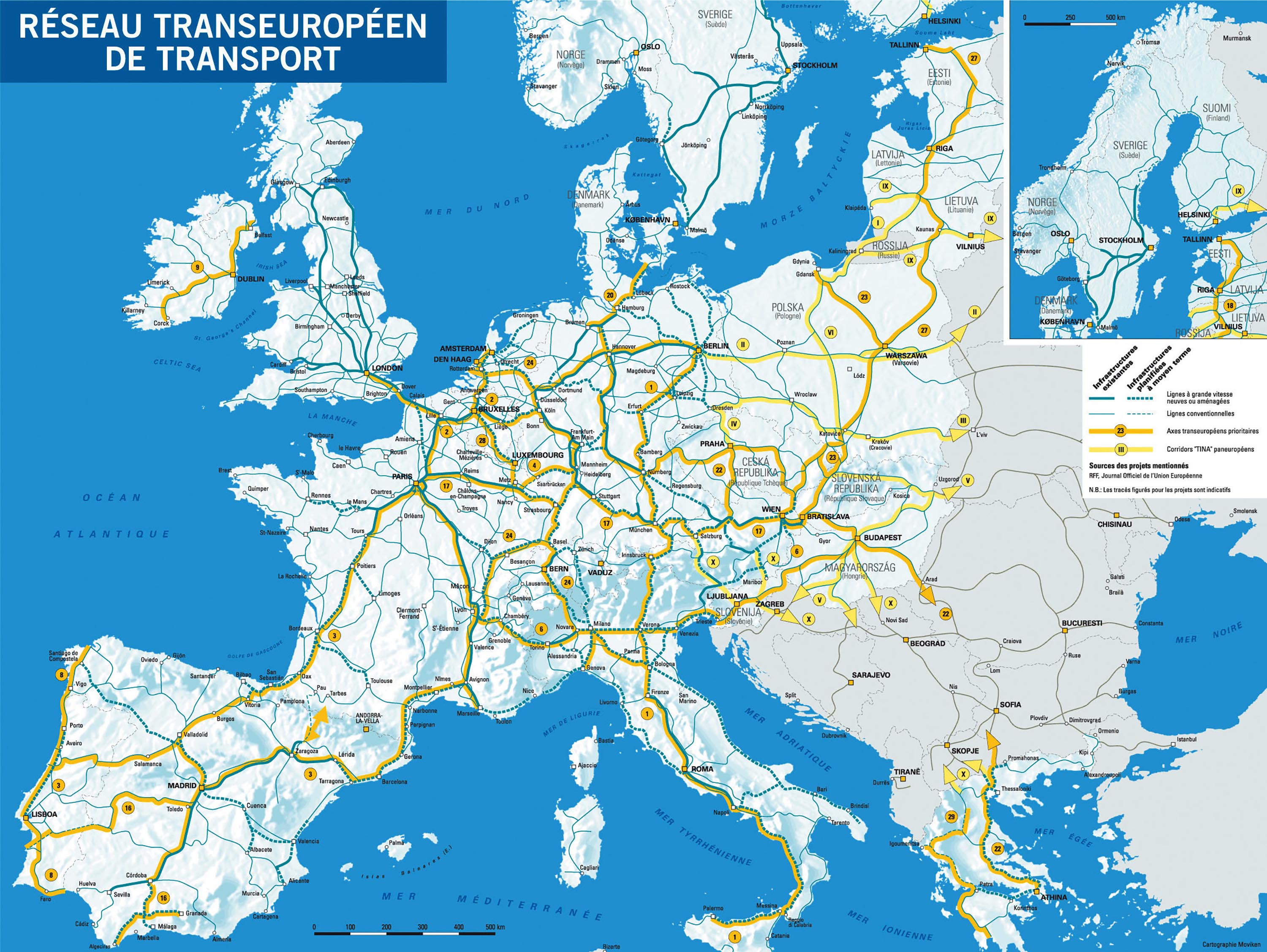 Les corridors de transport transeuropéen dans le Sud-Ouest européen (haute définition)