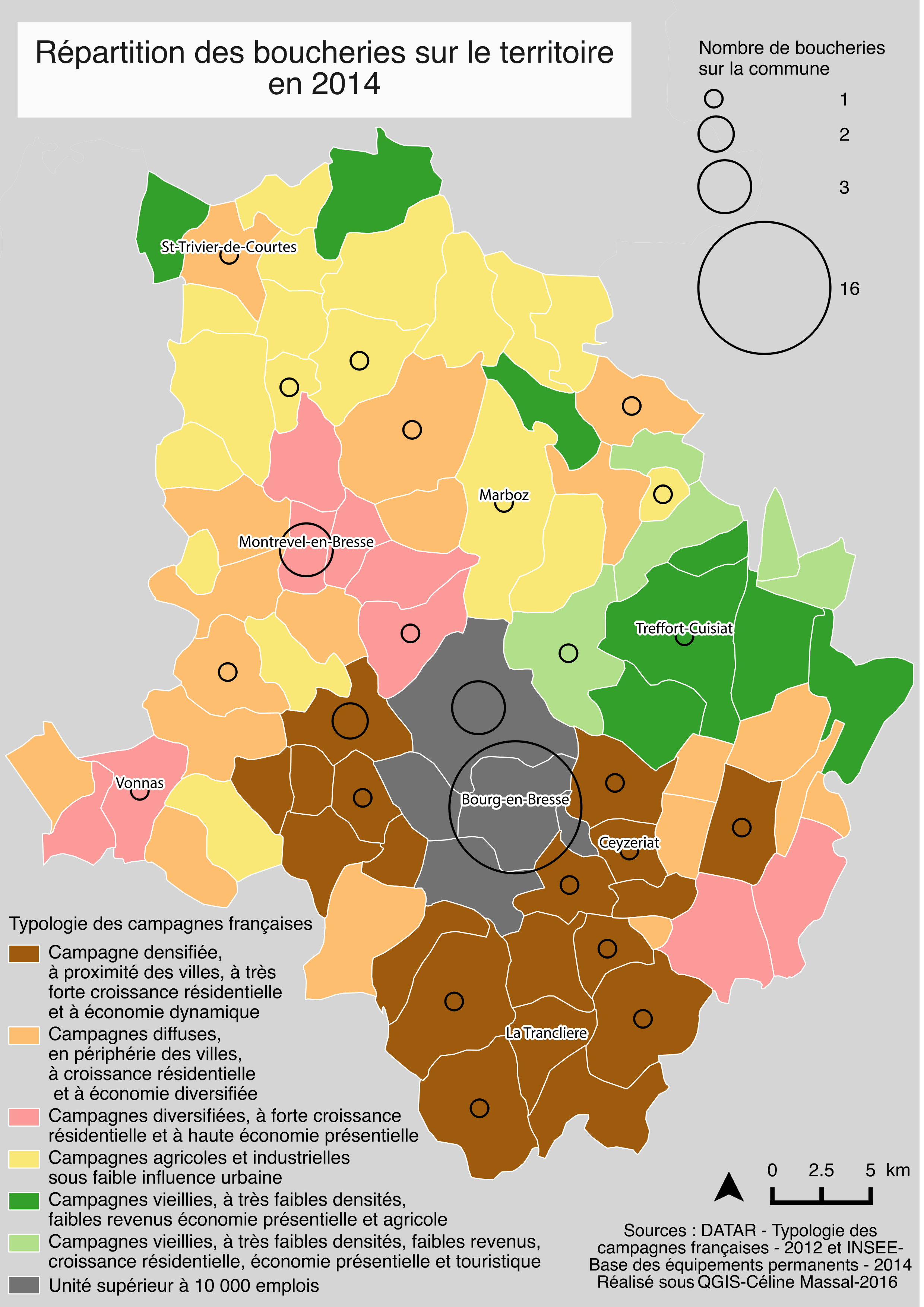 Répartition des boucheries sur le territoire bressan en 2014 (haute définition)