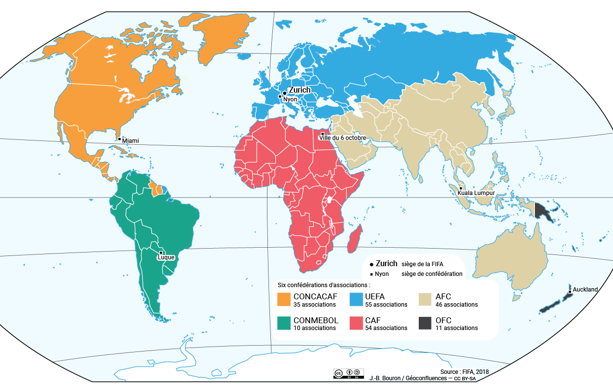 Le monde de la FIFA : carte des confédérations