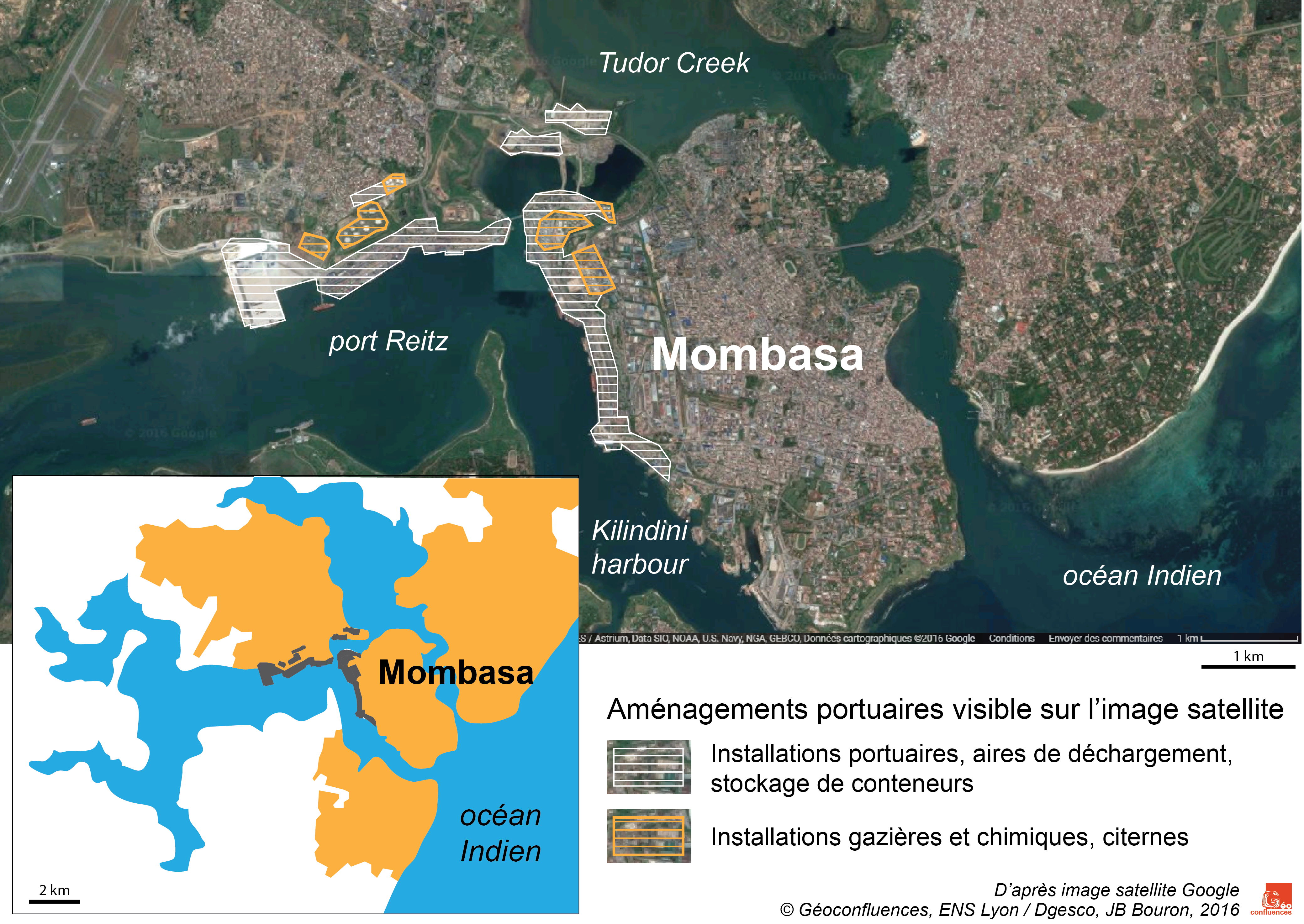 Plan de Mombasa et image satellite