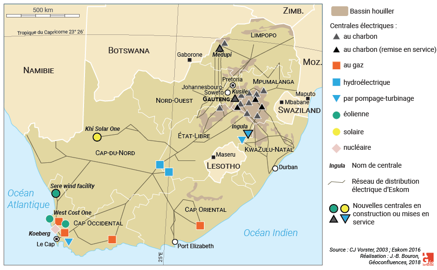 Carte : les centrales électriques d'Eskom