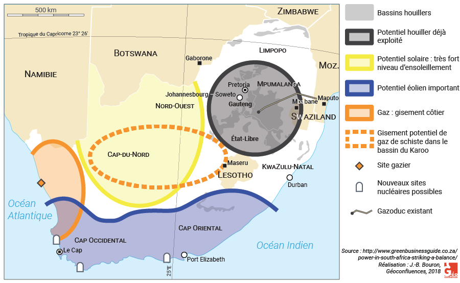 Carte : potentiel de développement énergétique en Afrique du Sud