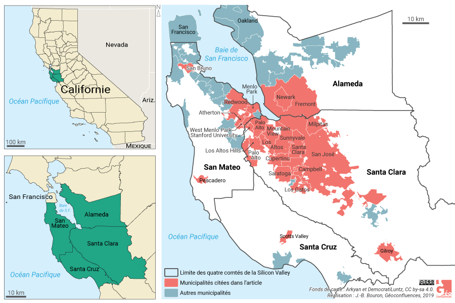 Carte de localisation de la Silicon Valley en Californie