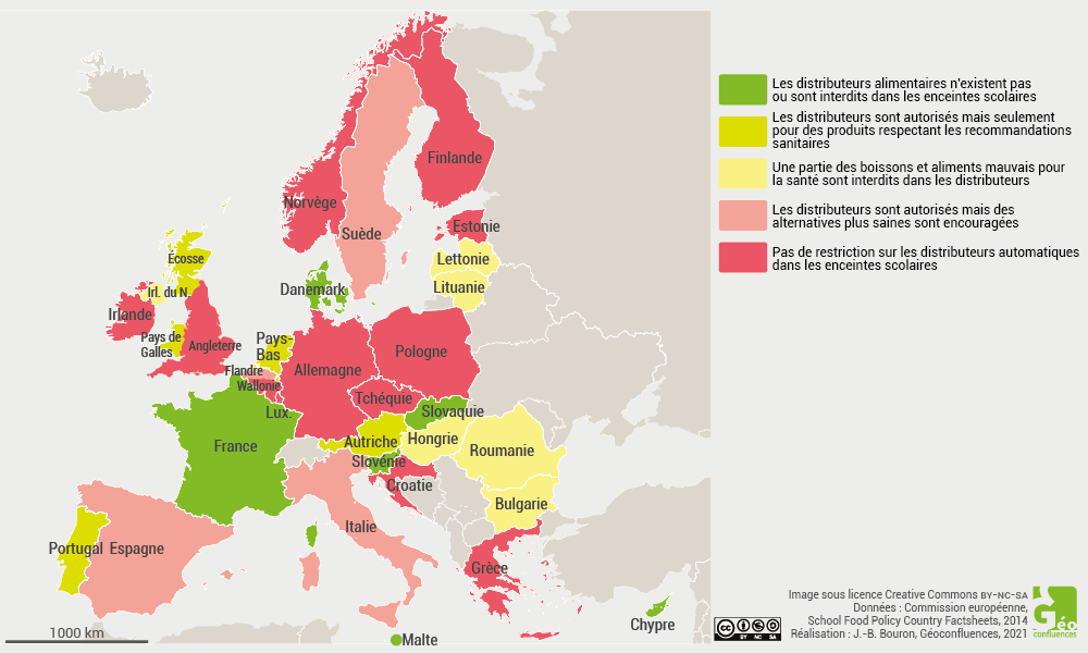 europe carte des pays autorisant les distributeurs dans les écoles