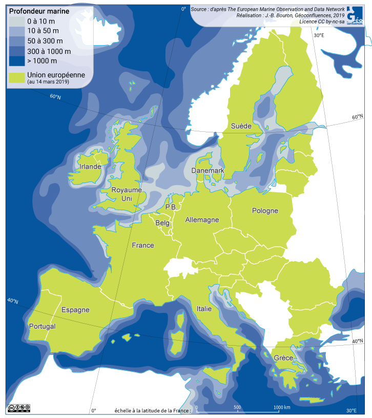 Profondeur marine carte Europe