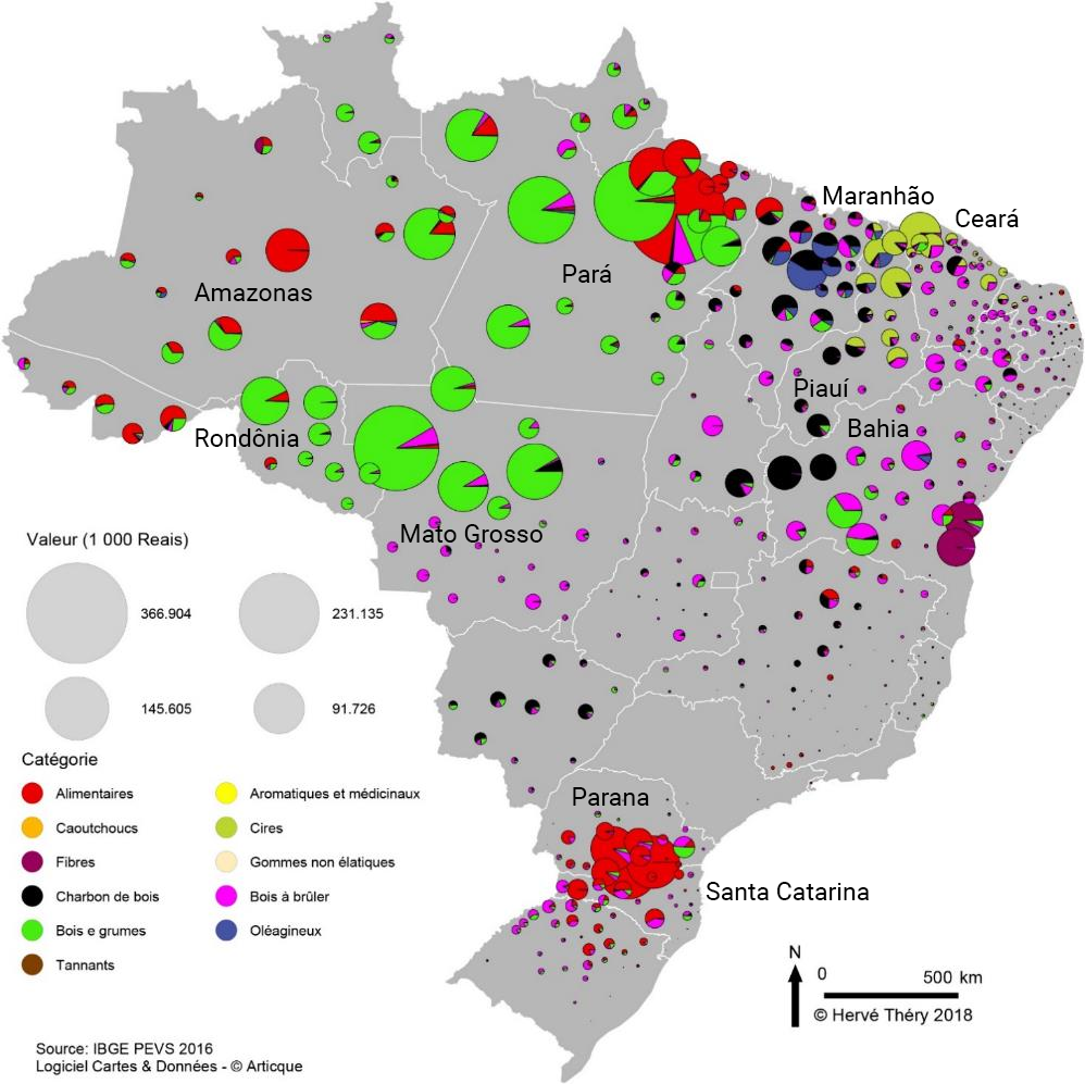 Hervé Théry — carte valeur par catégorie de produits de la collecte au Brésil