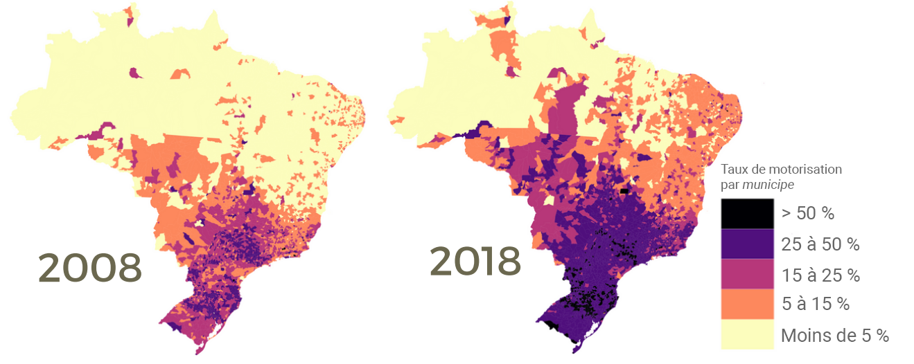 évolution du taux de motorisation au Brésil cartes