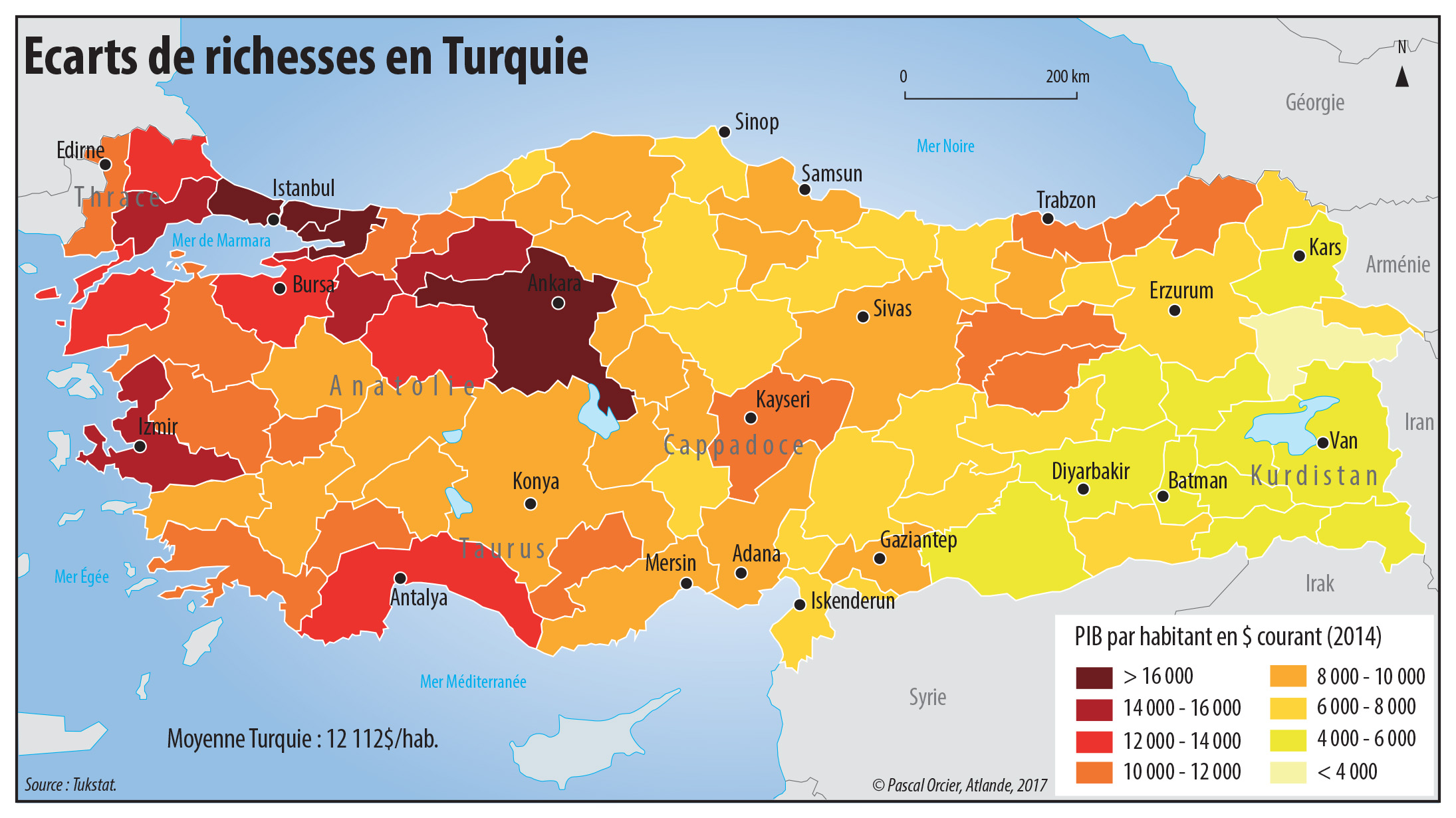 inégalités de revenus en Turquie carte Pascal Orcier
