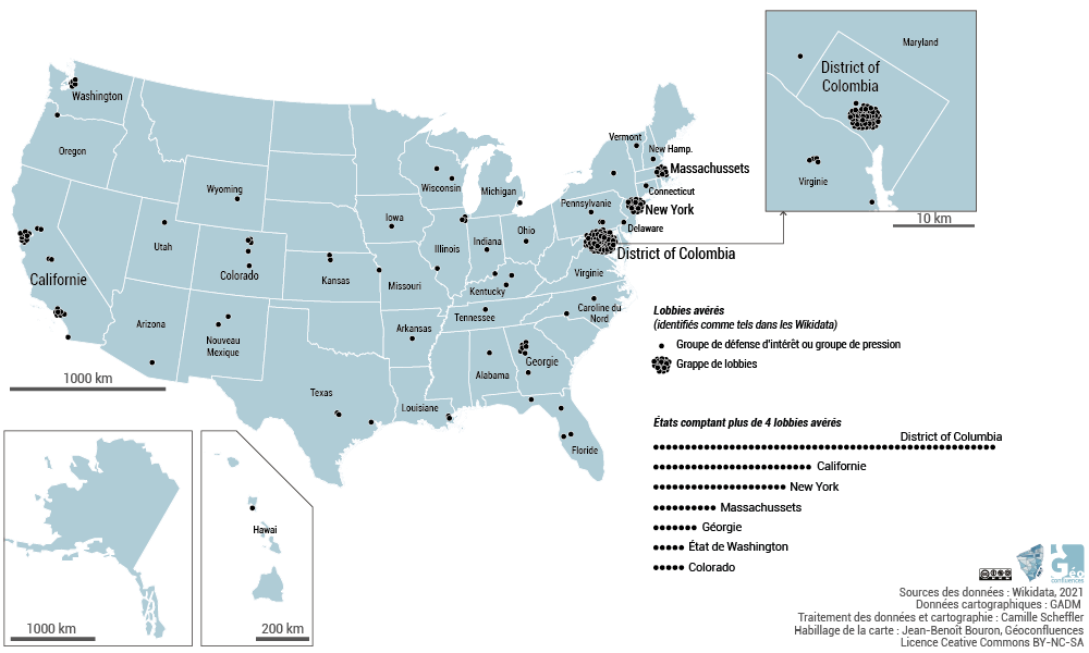 Carte des lobbies / du lobbying aux Etats-Unis (USA) par Etat