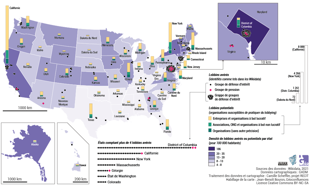 Carte lieux de pouvoir et lobbies aux Etats-Unis - USA lobbies map
