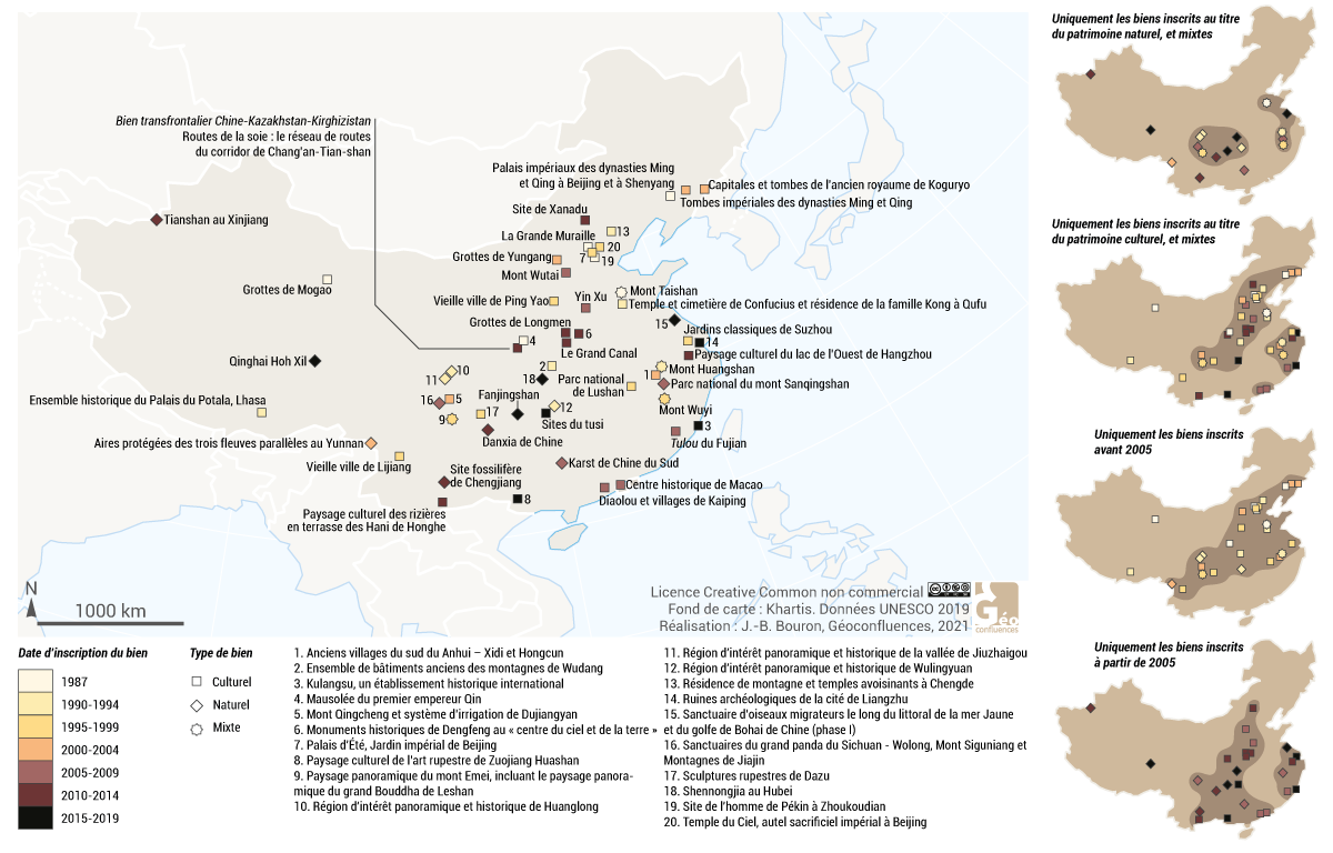 sites UNESCO en Chine carte