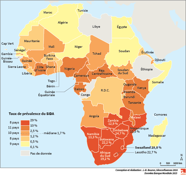 carte prévalence épidémie de sida en afrique